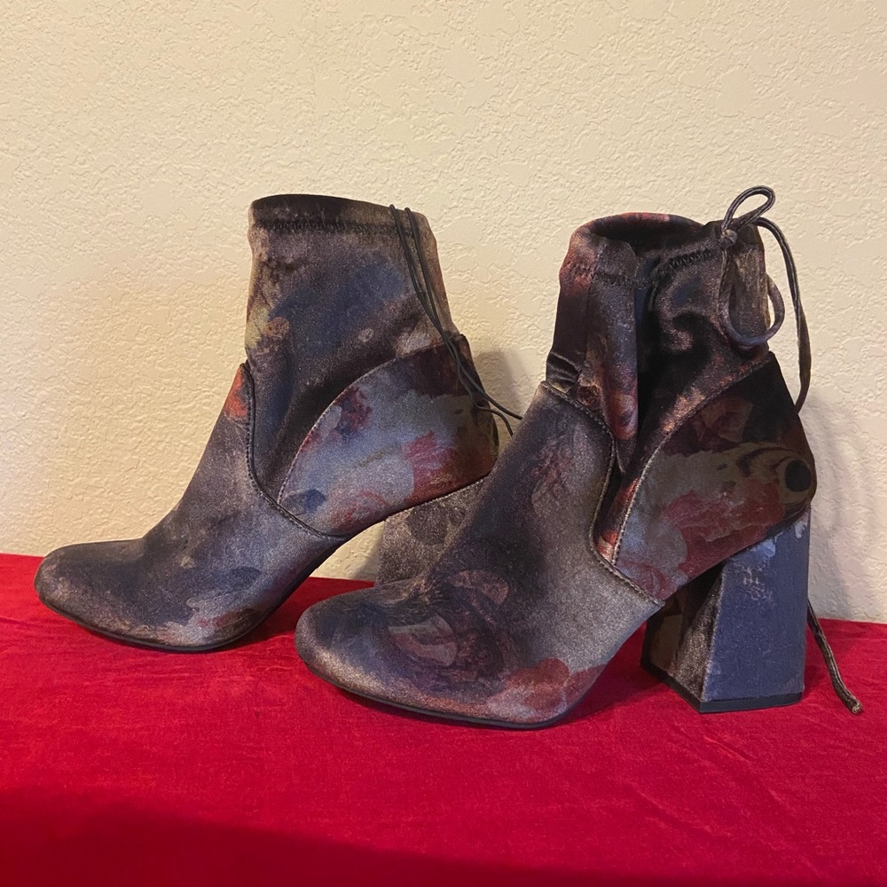 Purple floral velvet ankle boots